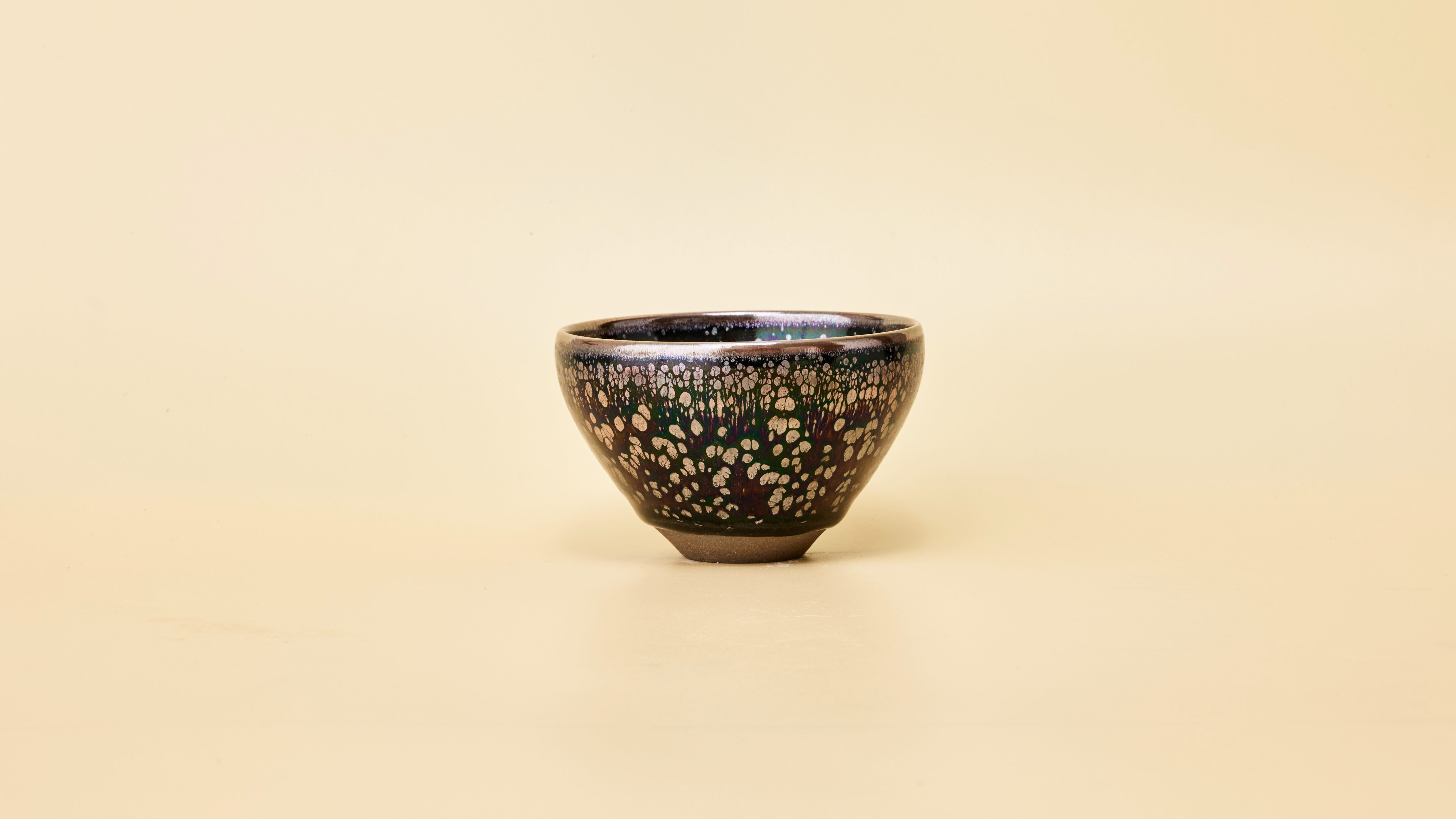 Side view of Stellar Chrome handmade Jianzhan tea cup for Gongfu tea