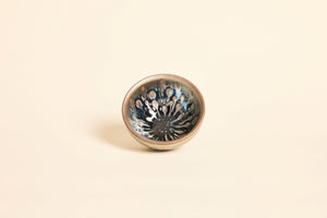 Tadpole Tenmoku bowl with dark gold metallic glaze and speckled pattern