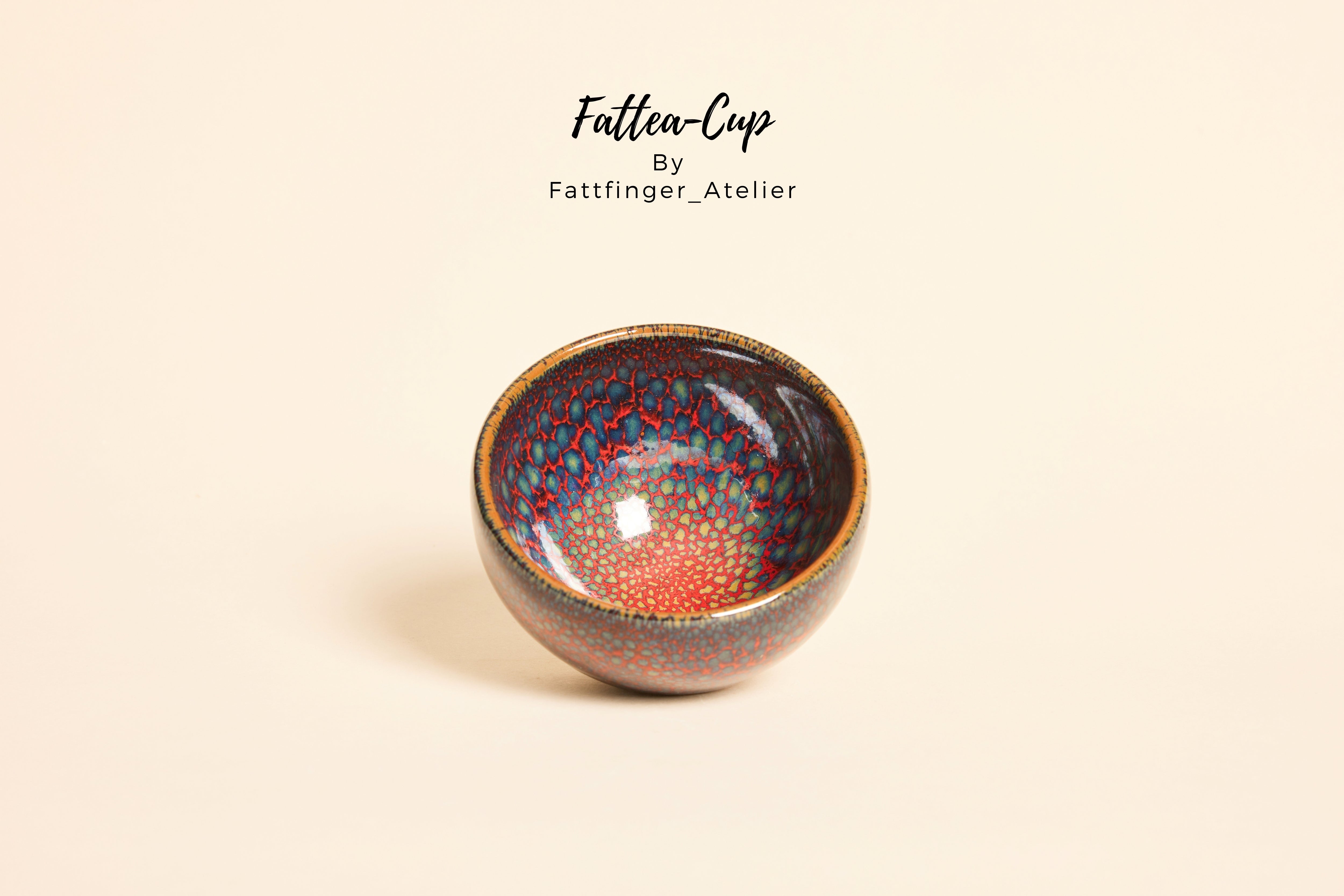 Lustre of Flame – Tenmoku Jianzhan Tea Cup, Twin-Color Partridge Spots (Red & Black Dragon Scale Glaze)