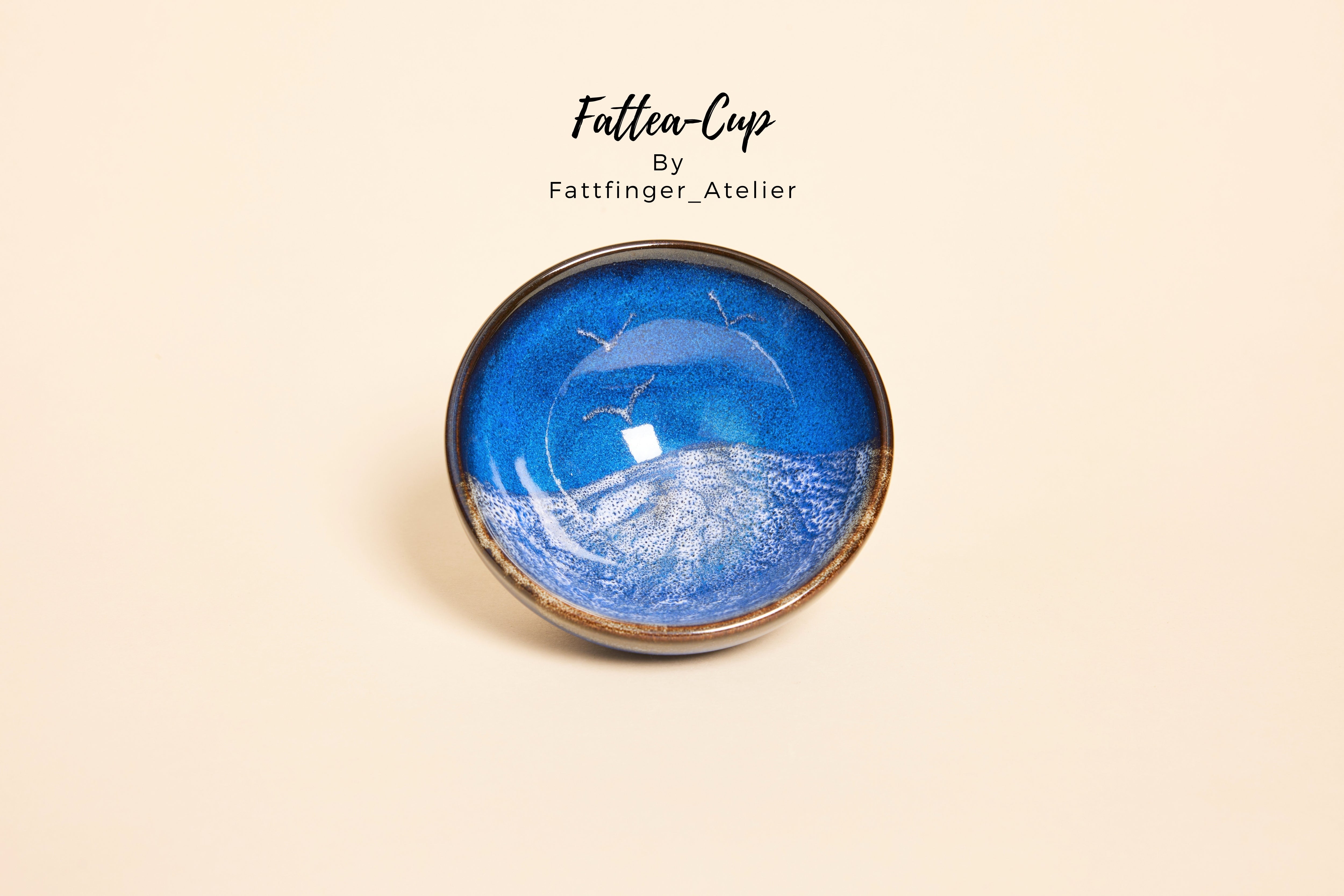 Twilight Fuji Tenmoku Jianzhan tea cup with hand-painted seagulls