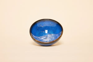 Seagull and mountain motif handmade Jianzhan teacup in Tenmoku style