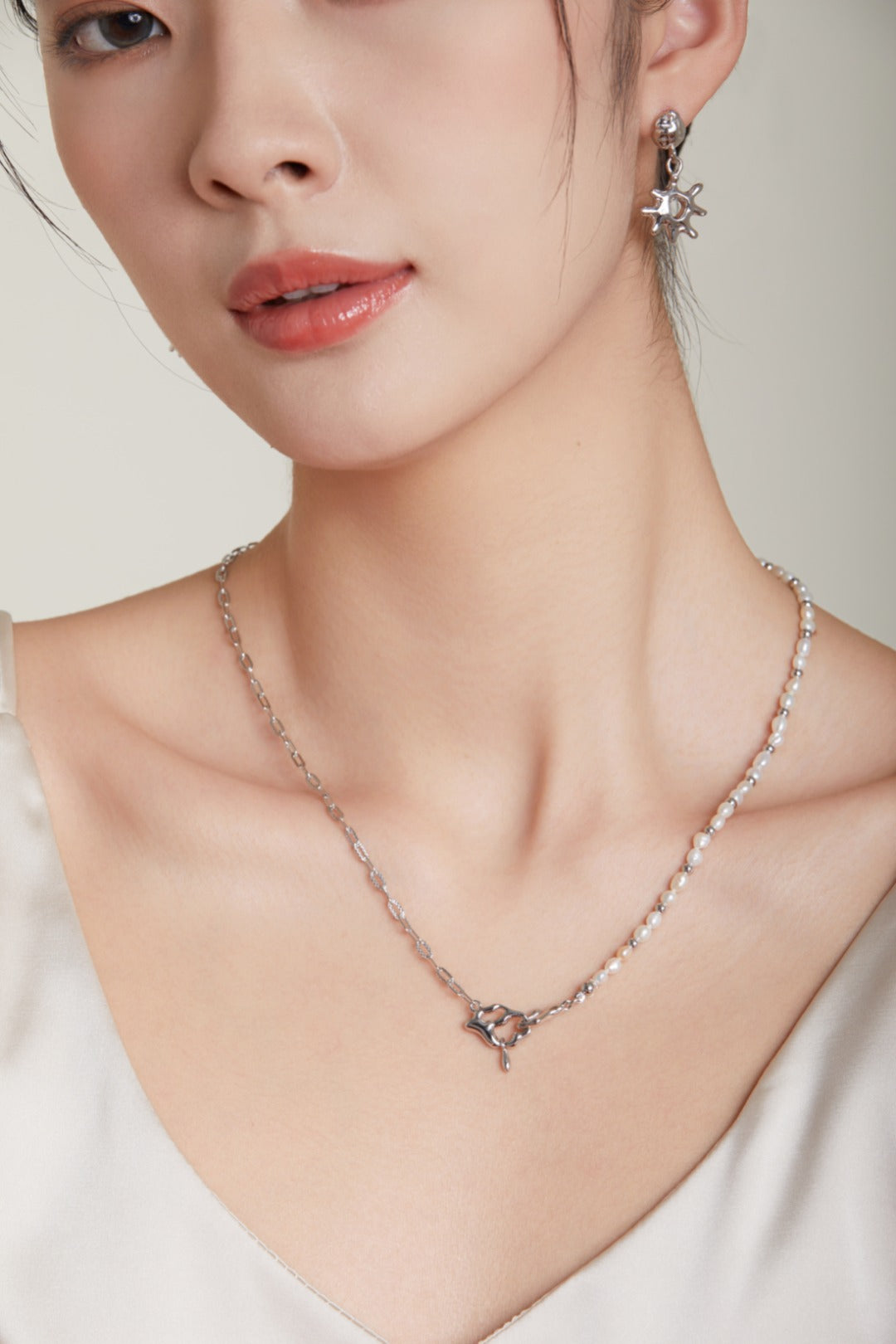 S925 silver white gold pearl necklace