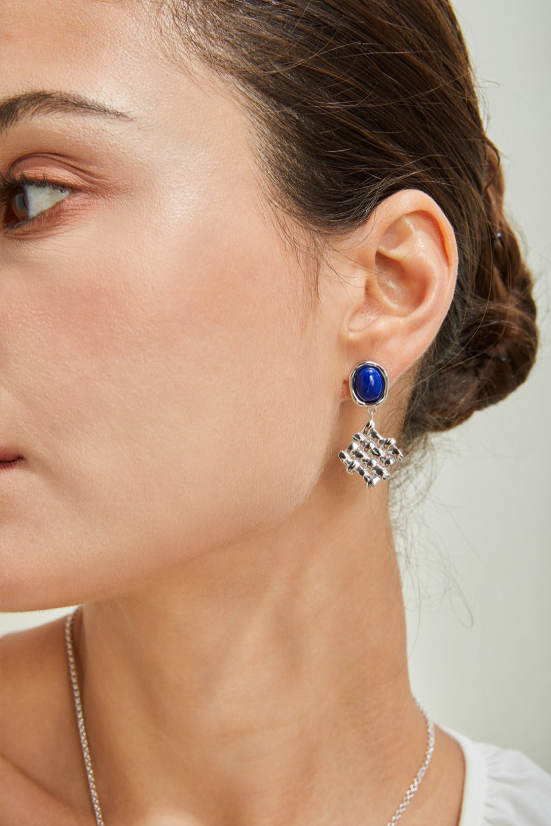 S925 Silver white gold lapis earrings