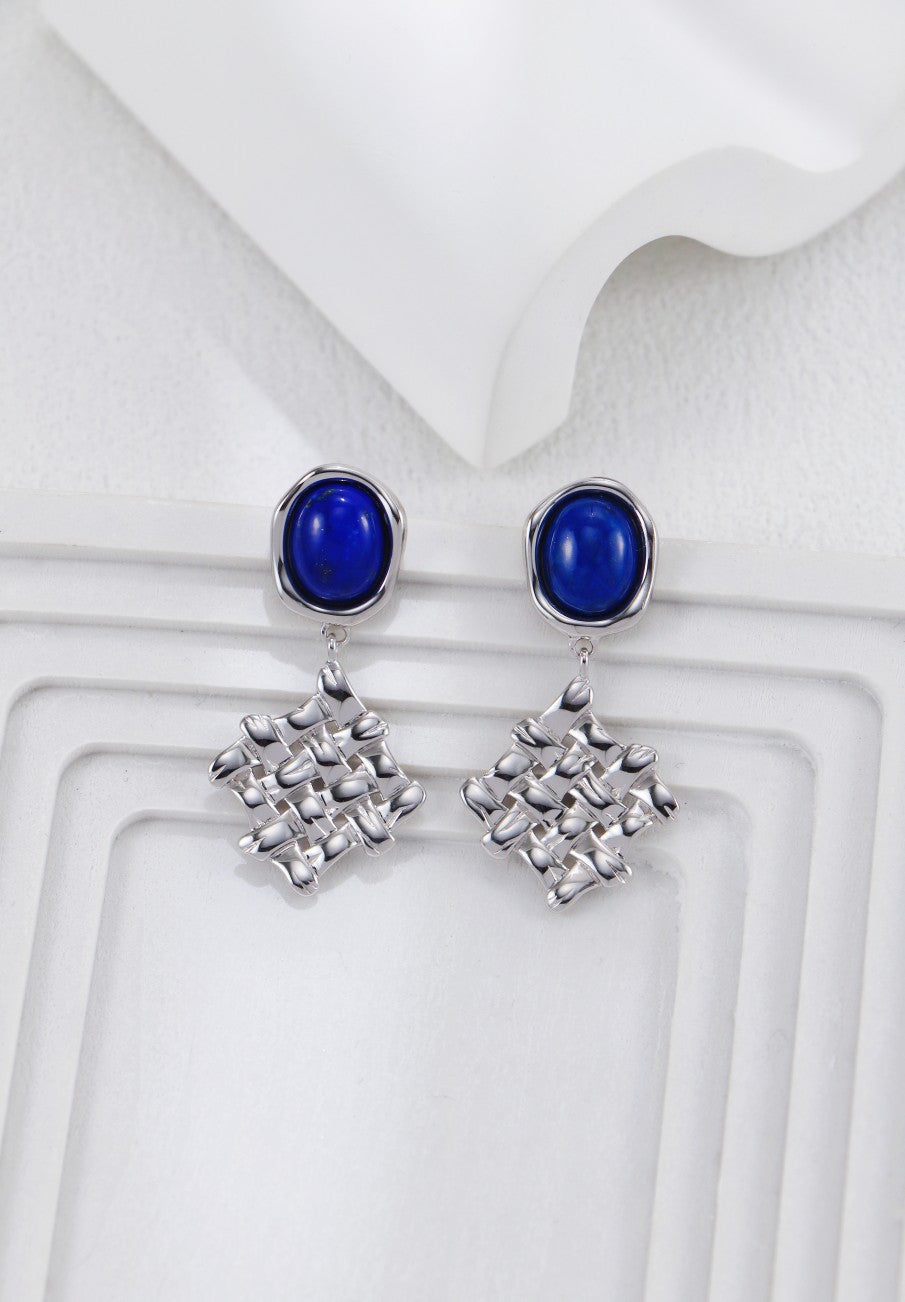 S925 Silver white gold lapis earrings