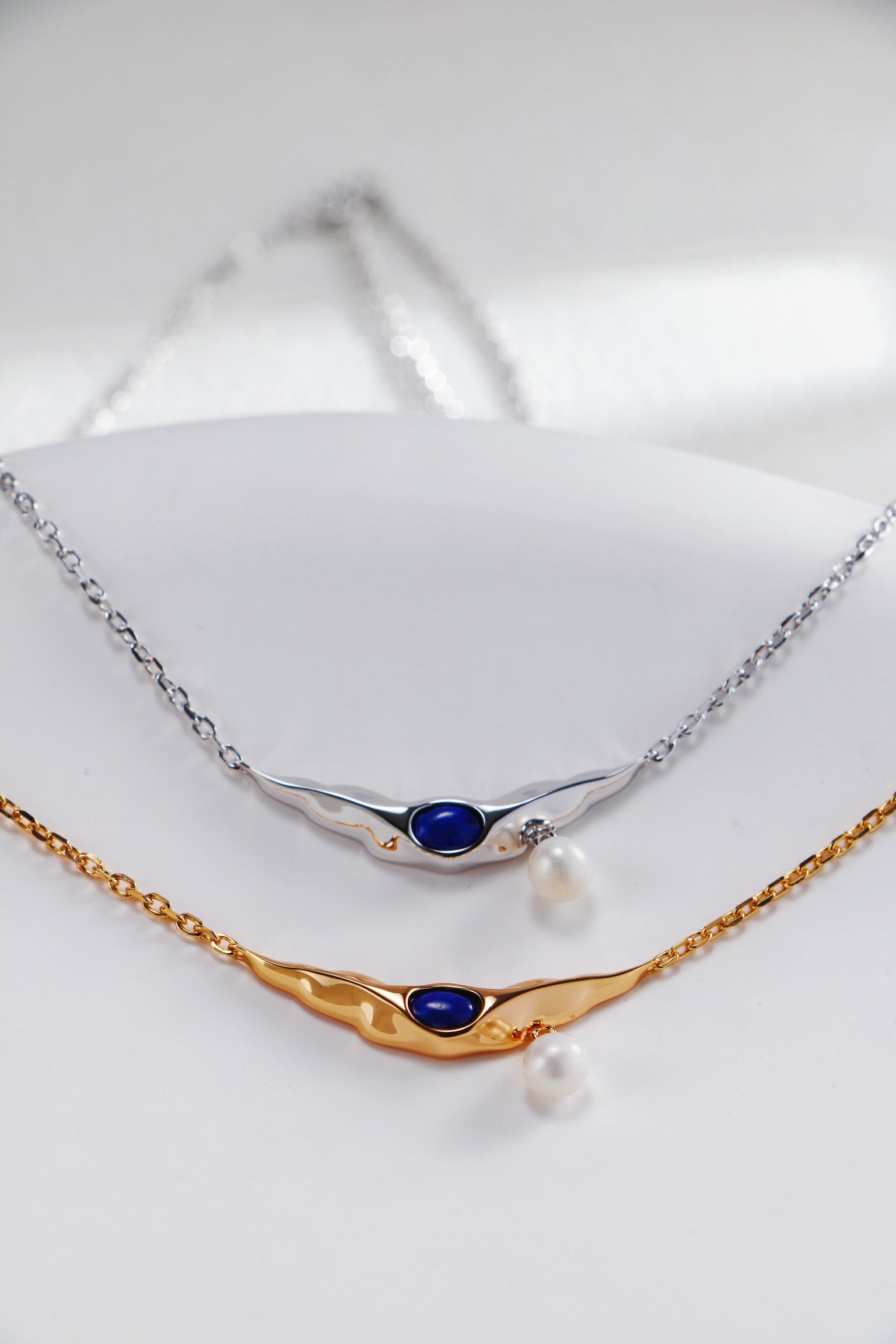 S925 Silver, white and gold lapis Lazuli Pearl necklace